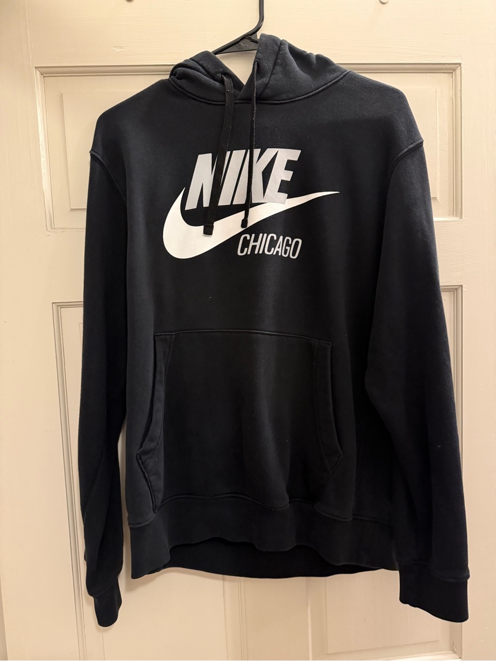 Nike Black Hoodie with White Chicago Swoosh Logo
